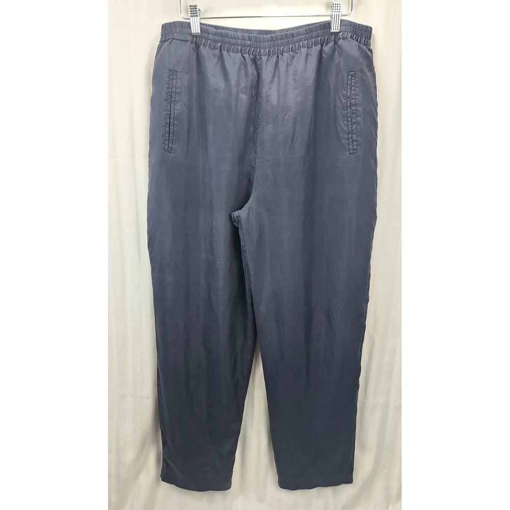 Bogari‎ Studio Vintage 100% Silk Tapered Pants Slate Blue Elastic Waist Large
